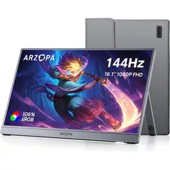 ARZOPA - Monitor Portátil Gamer Z1FC 16.1'' 1080 FHD 144Hz 1ms HDMI, USB C y 2 Altavoces con Estuche