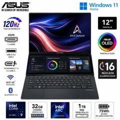 ASUS - Laptop ZENBOOK Intel Core Ultra 9 (2en1) RAM 32GB SSD 1TB 14" 3K OLED Táctil Windows 11