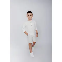 VIGGY - Camisa Blanca de rayas arena para niño