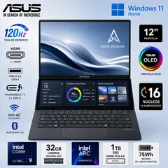 ASUS - Laptop ZENBOOK Intel Core Ultra 9 (2en1) RAM 32GB 1TB 14" 3K OLED Táctil 90NB14X1-M007Y0