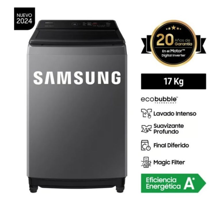 Lavadora 17 KG EcoBubble Inverter WA17CG6441BD/PE Plateado