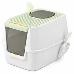 AMICATS - Arenero Grande Cerrado con Pala y Doble Ingreso para Gatos Baño Mascota - Verde