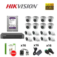 Hikvision - KIT 16 CÁMARAS DE SEGURIDAD FULL HD 1080P DISCO 1TB WESTER DIGITAL PURPURA