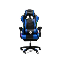 XION - Silla Gamer Raven Luces RGB, Conjin de Masaje Lumbar, Reposapiés y Reclinación 135° - Azul