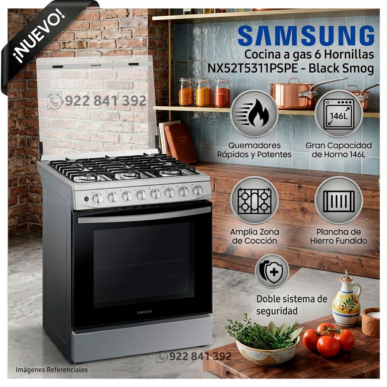 Cocina a Gas, 6 hornillas Black Smog NX52T5311PS