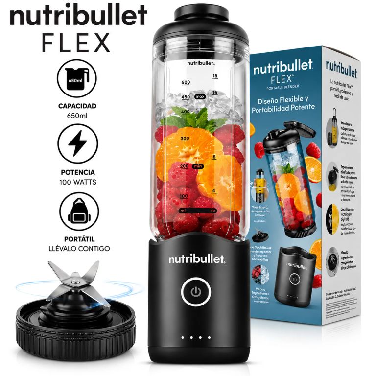 Licuadora Portátil Nutribullet Flex 650 ml para Smoothies y Batidos Negro