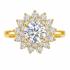 GENERICO - Anillo Dorado con Circonita Central y Diseño Floral