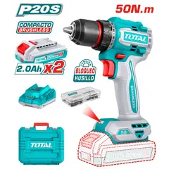 Total Tools - ATORNILLADOR 50N.M. 20V C/ CHUCK METÁLICO 13MM CON 2 BATERÍA-TDLI205062