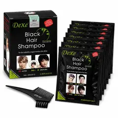 GENERICO - Pack x10 Champú Tinte Negro DeXe 250ml para Canas Cabello Barba Peine y Guantes