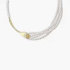 HEFANG - Collar De Espaguetis Perlas Plata 925 Dorada Mujer Joyería Moda