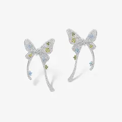 GENERICO - Aretes Hefang De Mariposa Y Flor Circonitas Plata 925 Mujer Joyería