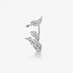 GENERICO - Aretes Hefang De Oreja Con Plumas Circonitas Plata 925 Mujer Joyería