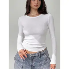 GENERICO - Polo Rib Manga Larga Slim Fit Blanco para Mujer