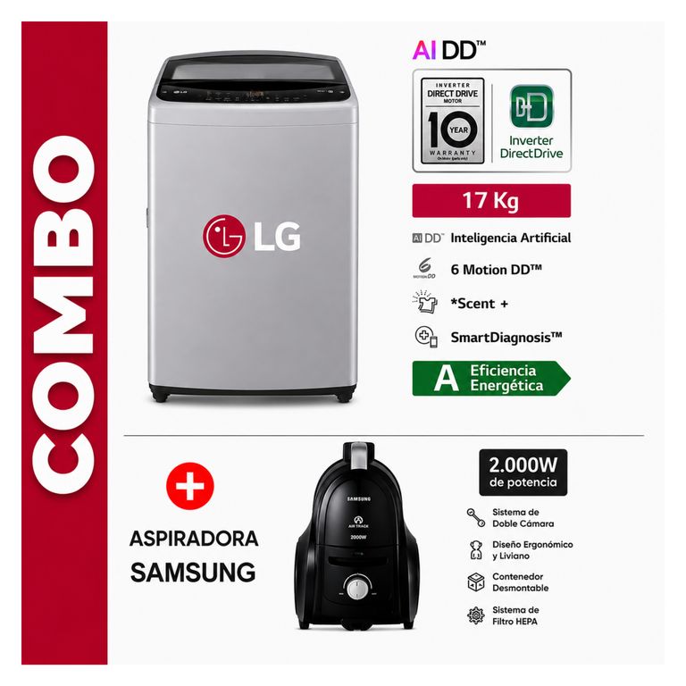 Lavadora 17 Kg AI DD Direct Drive WT17DV6T Gris + Aspiradora Samsung