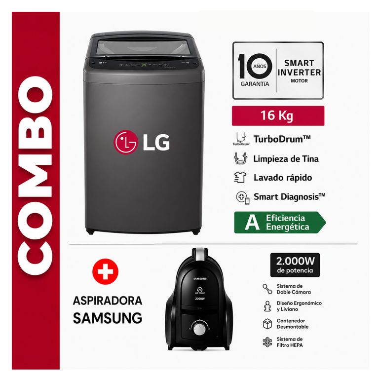 Lavadora 16 Kg Carga Superior Inverter WT16BVTB + Aspiradora Samsung