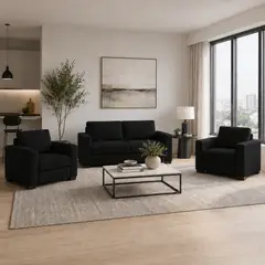 FABIANI HOME - Juego de Sala Nara 2-1-1 con Tela Antifluido Negro