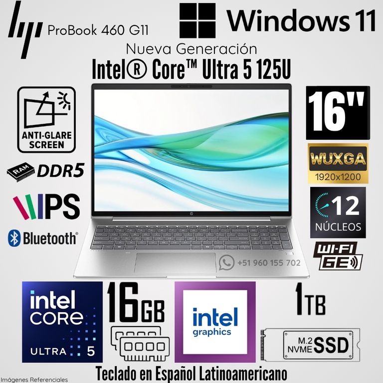 Laptop ProBook 460 G11 Intel Core Ultra 5 125U 16GB RAM 1TB SSD 16" WUXGA - Plateado