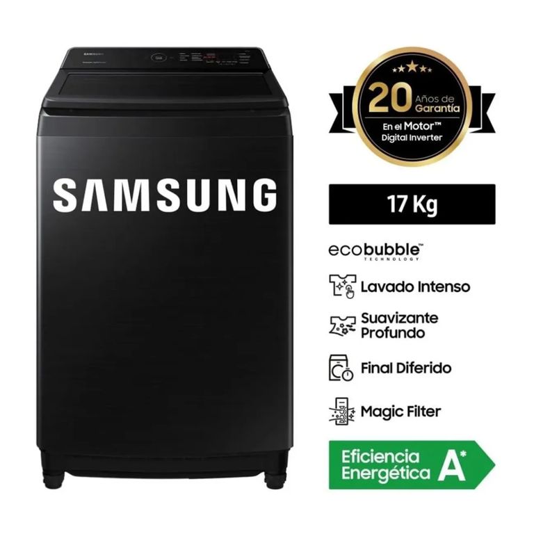 Lavadora 17 Kg EcoBubble Carga Superior WA40F17E7CPE Gris Grafito