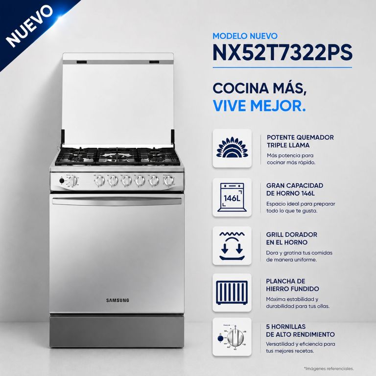 Cocina a Gas, 5 hornillas Mirror Look NX52T7322PSPE