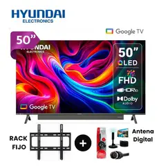 HYUNDAI - Televisor DE 50 QLED Modelo 50QFG + Antena Digital + Rack