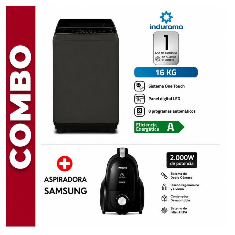 LAVADORA 16KG AUTOMÁTICA LRI-16DTN + ASPIRADORA SAMSUNG