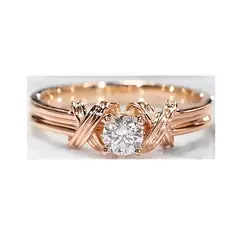 GENERICO - Anillo de Compromiso y Boda en Oro Rosa Diseño Entrelazado con Circonitas Sintéticas