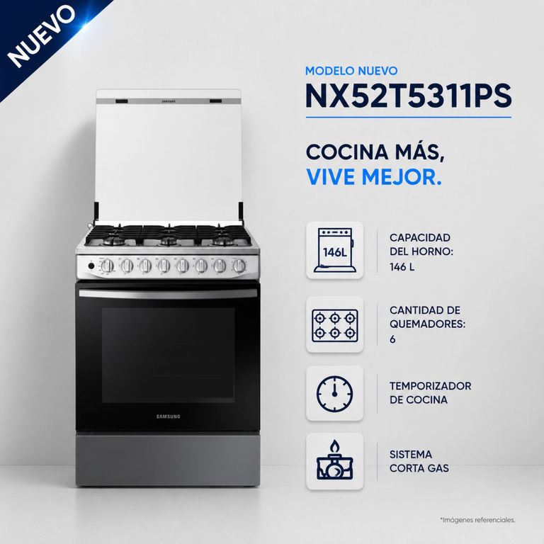 Cocina a Gas, 6 hornillas Black Smog NX52T5311PS