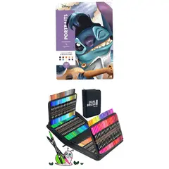GENERICO - PLUMONES DUAL BRUSH PUNTA PINCEL 120 COLORES CON ESTUCHE + LIBRO DISNEY PARA COLOREAR POR NÚMEROS