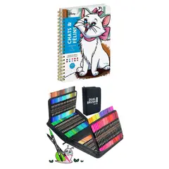 GENERICO - PLUMONES DUAL BRUSH PUNTA PINCEL 120 COLORES CON ESTUCHE + LIBRO DISNEY PARA COLOREAR POR NÚMEROS