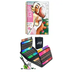 GENERICO - PLUMONES DUAL BRUSH PUNTA PINCEL 120 COLORES CON ESTUCHE + LIBRO DISNEY PARA COLOREAR POR NÚMEROS