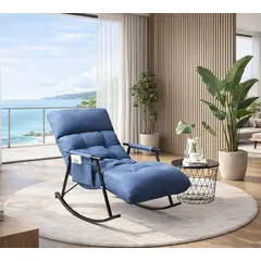 GENERICO - SILLA MECEDORA SILLÓN SOFÁ RECLINABLE TERRAZA PREMIUM ACERO AL CARBONO AZUL