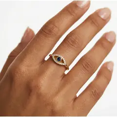 LUYA JOYERÍA - Anillo Ojo Turco Plata 950 con baño en oro de 18k