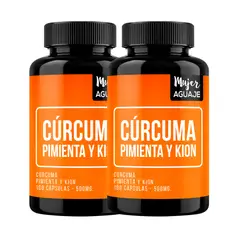 MUJER AGUAJE - PACK X 02 - Cápsulas de Cúrcuma, Pimienta y Kion 500 mg de - 100 Capsulas