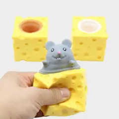 GENERICO - Squishy Queso Ratón Antiestrés x 3 Squishies Gris Blanco Marrón