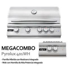 HIGRILL - Parrilla A Gas y Carbón de 5 Quemadores + Wok Hornilla de Alta Potencia Línea de Alta Gama: Pyrolux