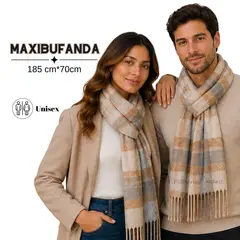 GENERICO - Chalina Bufanda Elegante Suave Abrigo de Invierno Diseño a cuadros Beige