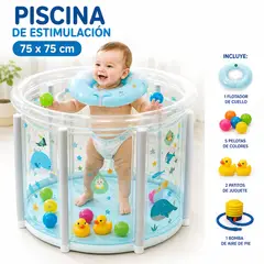 GENERICO - Piscina de Estimulación para Bebé 75x75 cm con Flotador y Pelotas