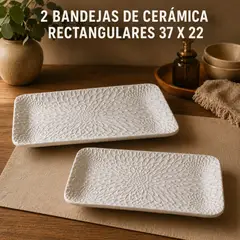 GENERICO - 2 Bandejas de Cerámica Rectangulares de 37 x 22 cm