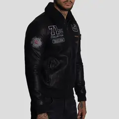 THE CULT - Casaca Aviador en eco cuero con cuello de piel de borrego convertible-ideal para climas frios