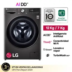 LG - Lavaseca WD12PVC3S6C 127 Kg Carga Frontal Negro Acero