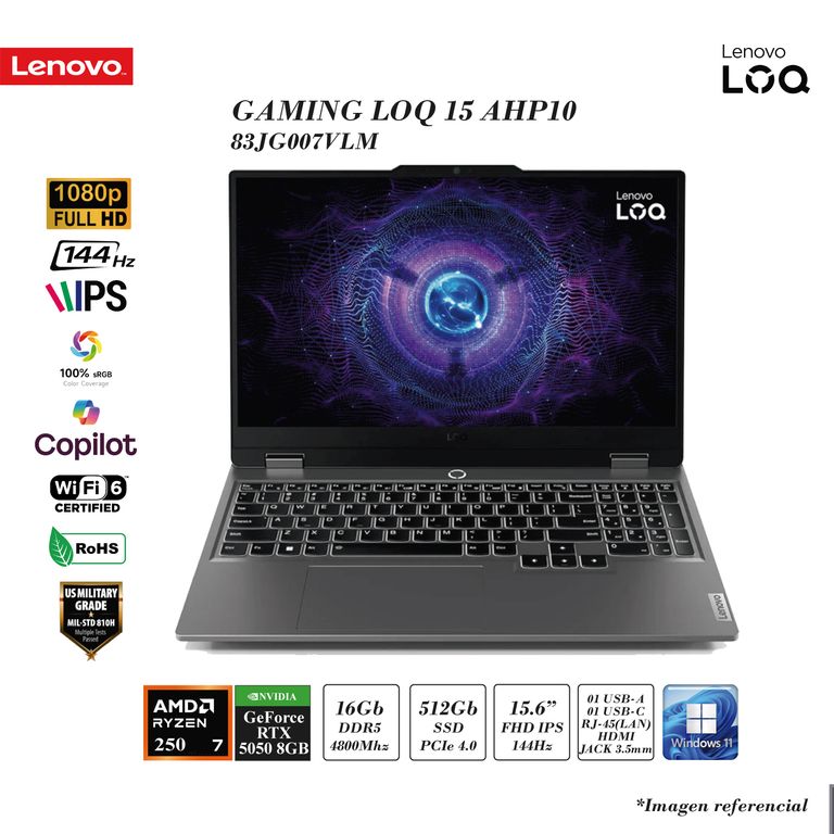 LOQ 15AHP10 RYZEN 7-250 16GB DDR5 RAM 512GB SSD 8GB RTX5050 GDDR7 15.6 FHD 144HZ