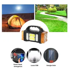 SEISA - Lámpara Recargable de Mano para Camping Montaña Aventura Con Cargador Solar