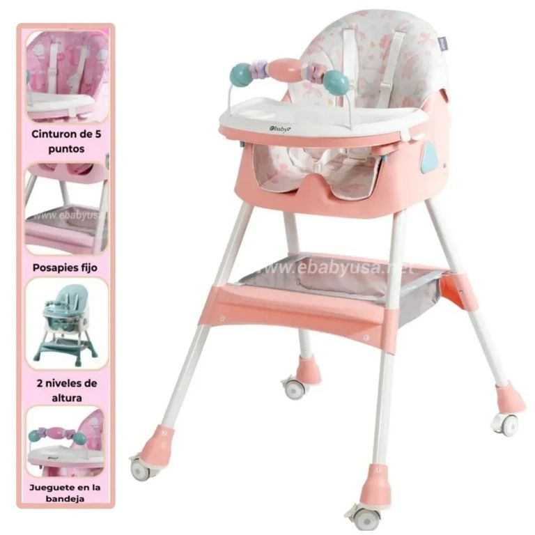 Silla de Comer Plegable Con Ruedas Doble bandeja LULU