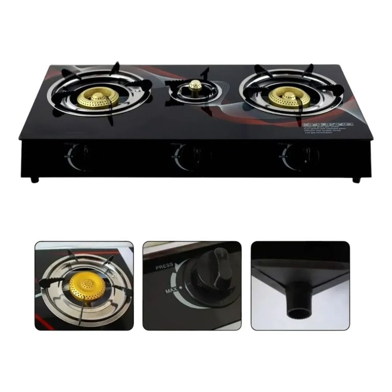 Cocina A Gas Con Tablero De Vidrio Templado 3 Hornillas