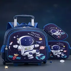 GENERICO - Set Mochila Lonchera Cartuchera Ruedas 3D Astronauta