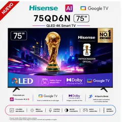 Hisense - Televisor 75 Qled 4k 75qd6n Google Tv 2025 Smart Tv