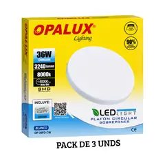 OPALUX - Panel Plafon LED Hielo 36W Luz Blanca - Pack de 3 Unidades