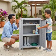 RIMAX - Armario Gabinete Organizador Estante Plástico 3 Entrepaños Exterior - Gris