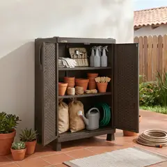 RIMAX - Armario Gabinete Organizador Estante Plástico 3 Entrepaños Exterior - Marrón