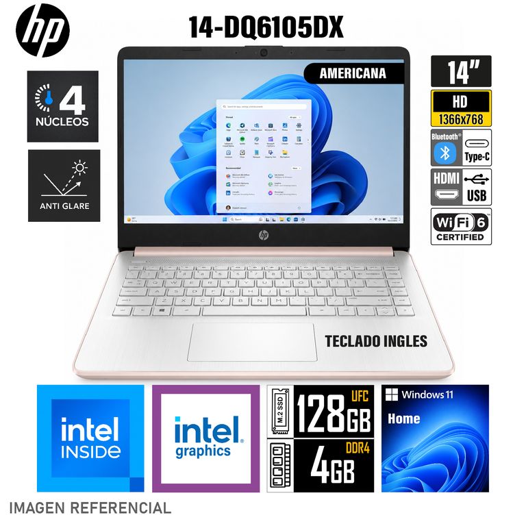Laptop 14-DQ6105DX Pantalla 14 HD Intel N150 RAM 4GB 128GB WIN11 HOME
